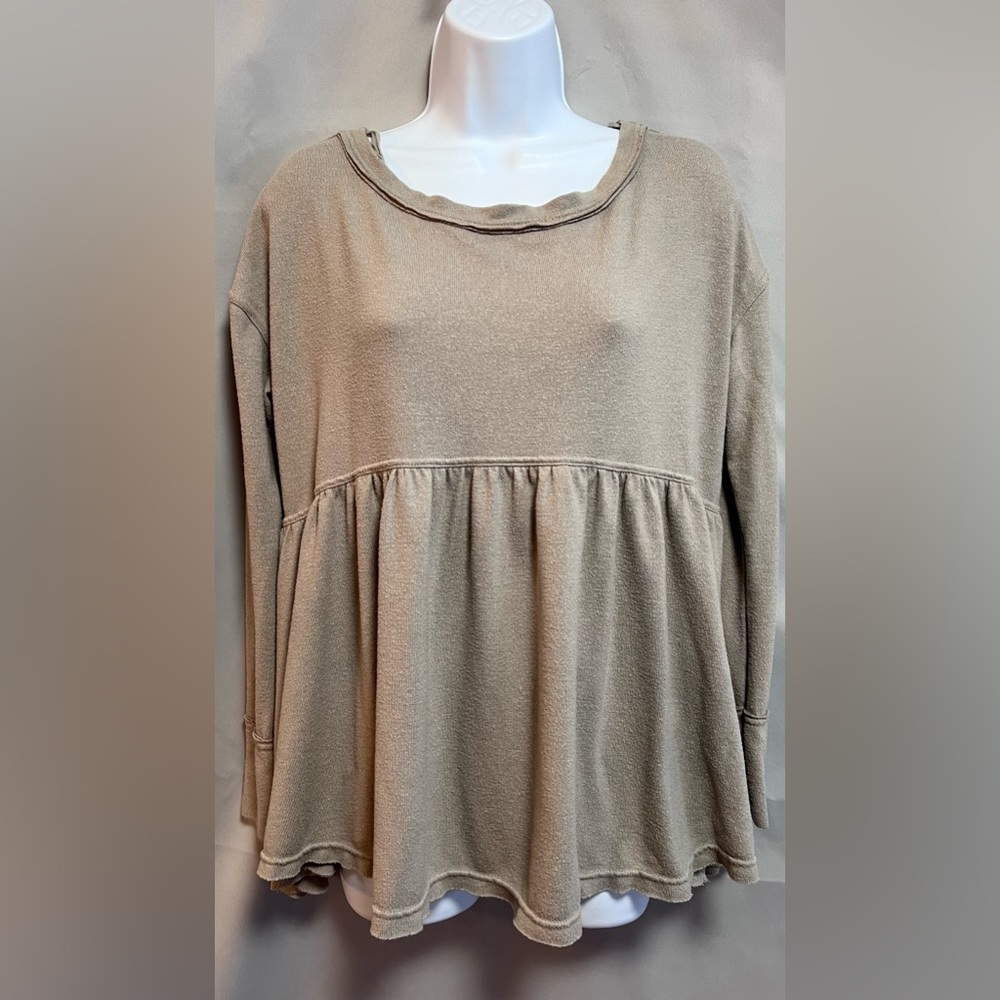 Free People Tunic Top Women's‎ Sz XS Long Sleeve Beige Boho Y2K